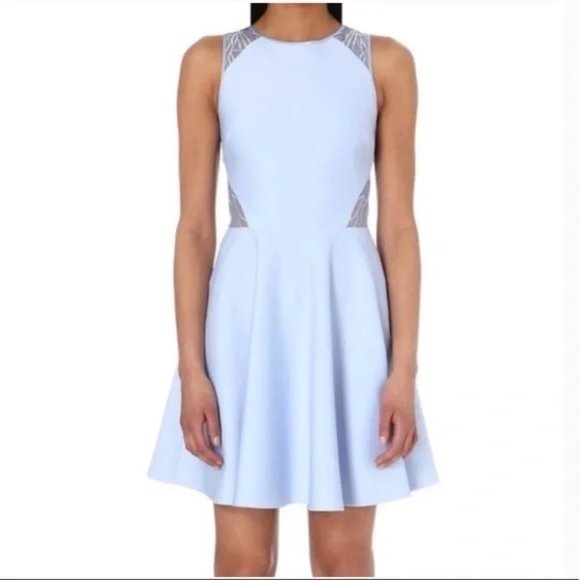 Ted Baker London, light blue skater dress w beautiful lace details on the back - Picture 2 of 4